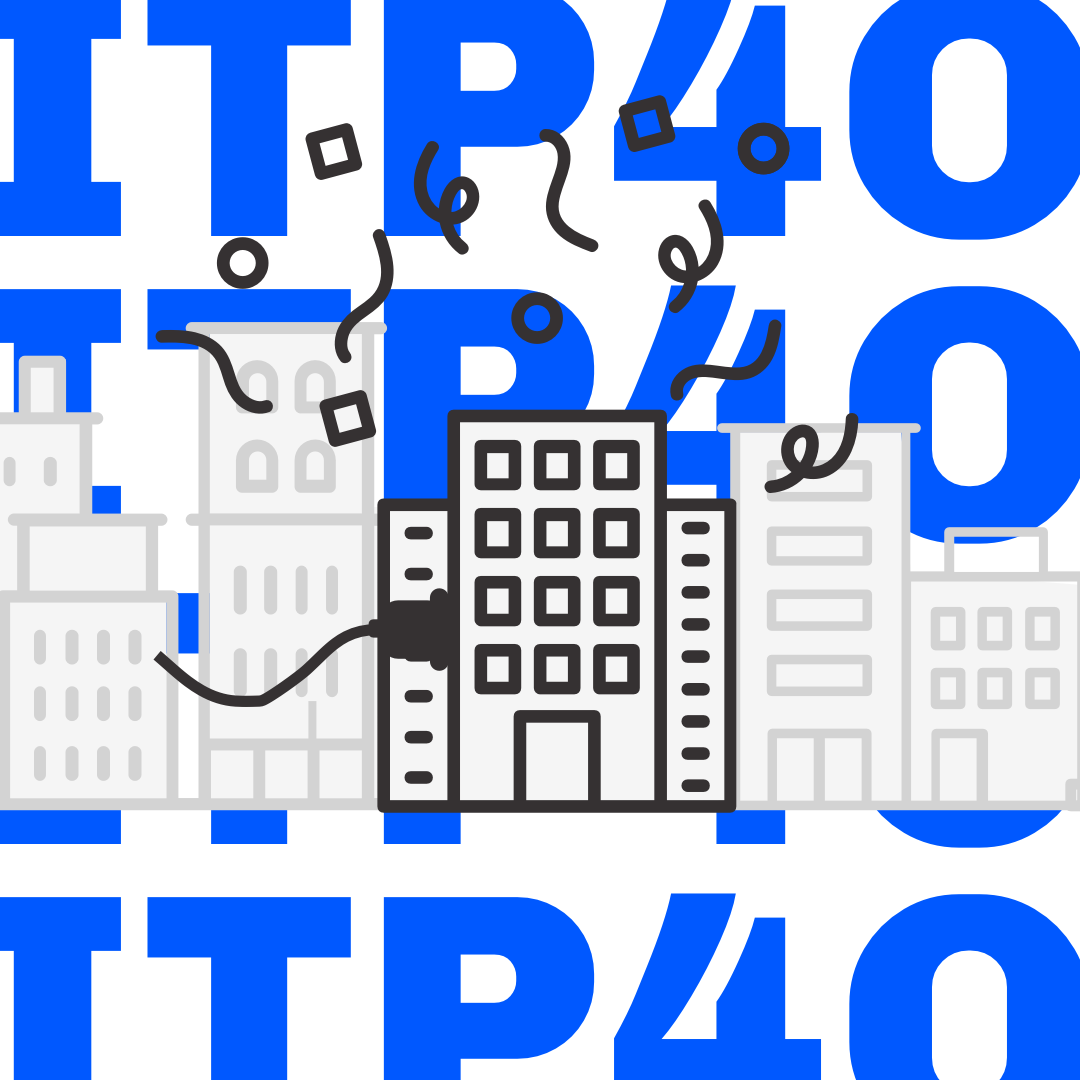Logo for ITP 40 showing a new building in Brooklyn being plugged in