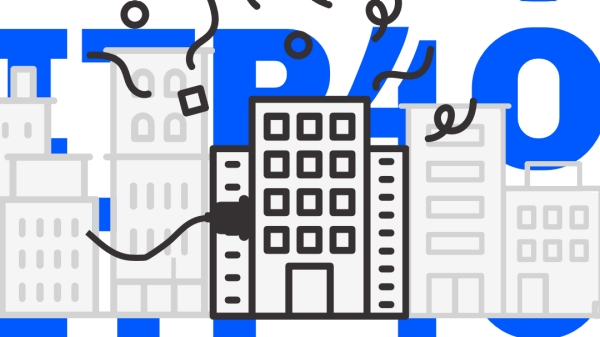 logo for ITP showing a cartoon version of our new building in Brooklyn being plugged in