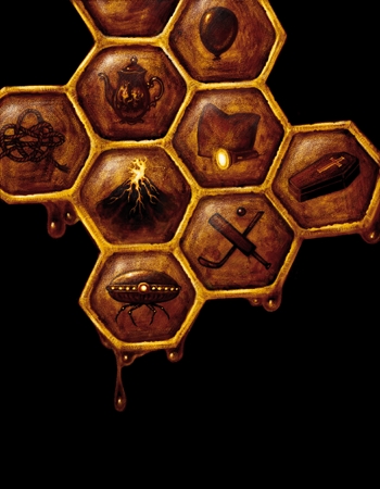 image of a honey comb and within each square of the honey comb are game icons