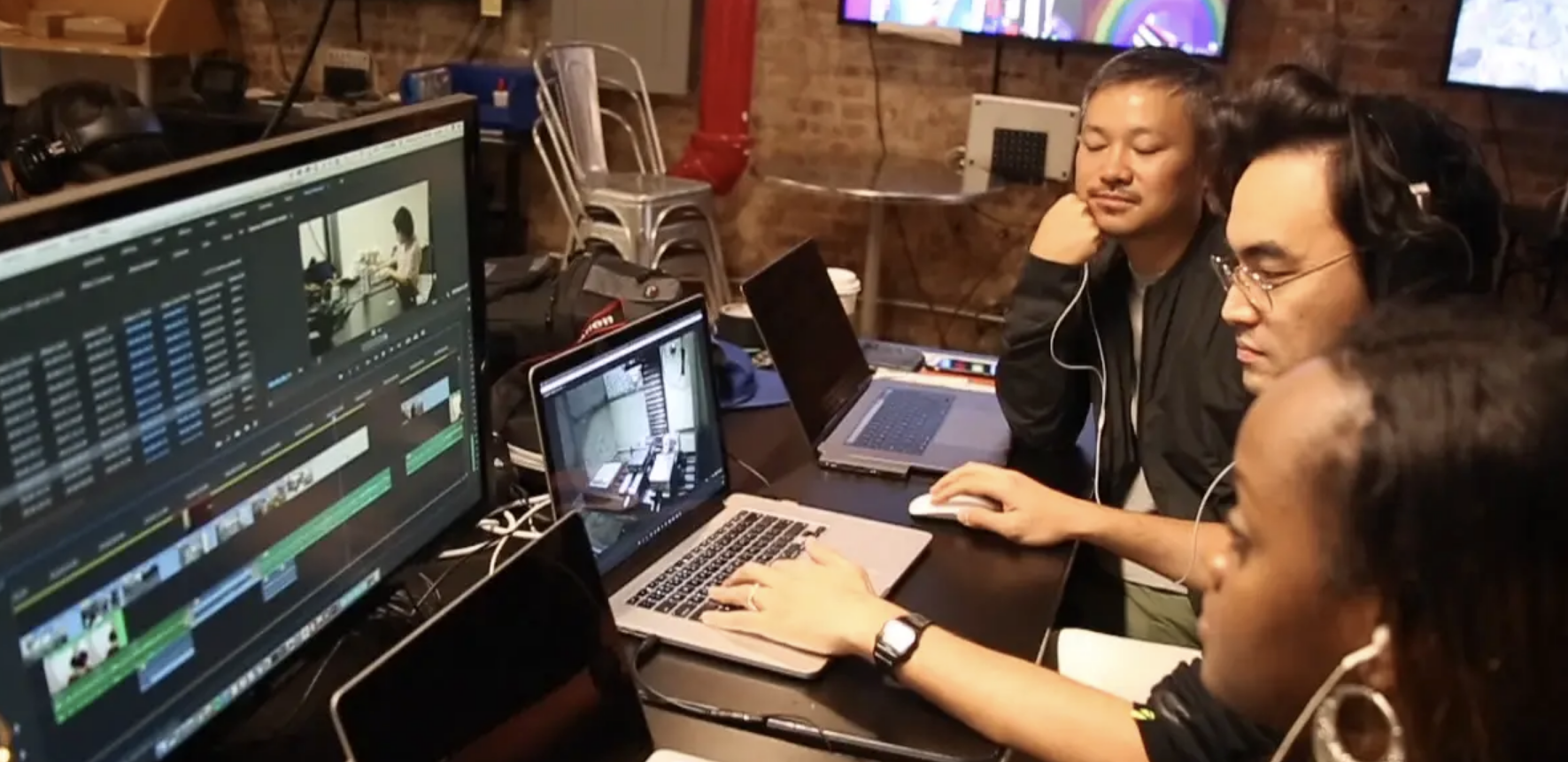 ITP students do audio work on a laptop