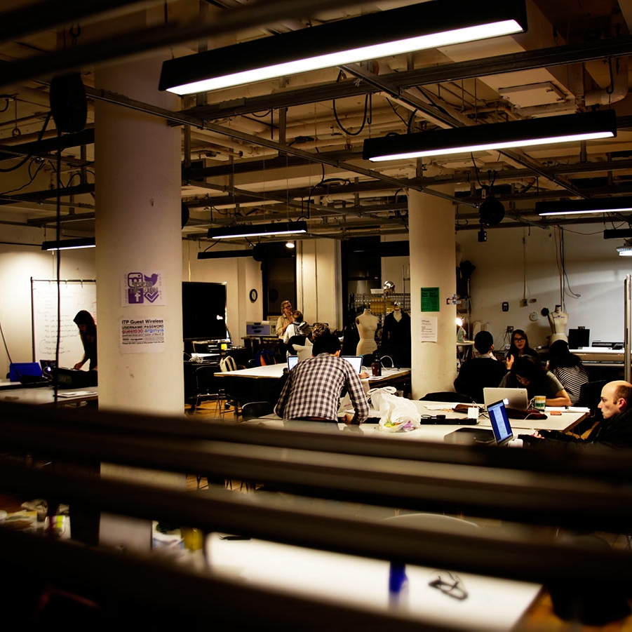 Students working in the ITP Lounge