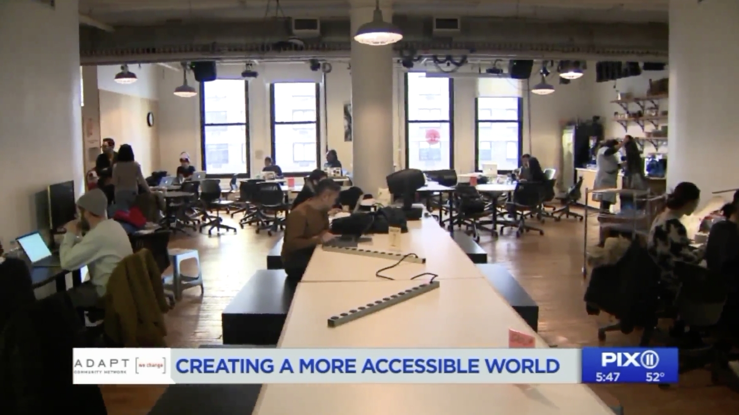 Screenshot of ITP from the Pix11 interview, reads "creating a more accessible world"