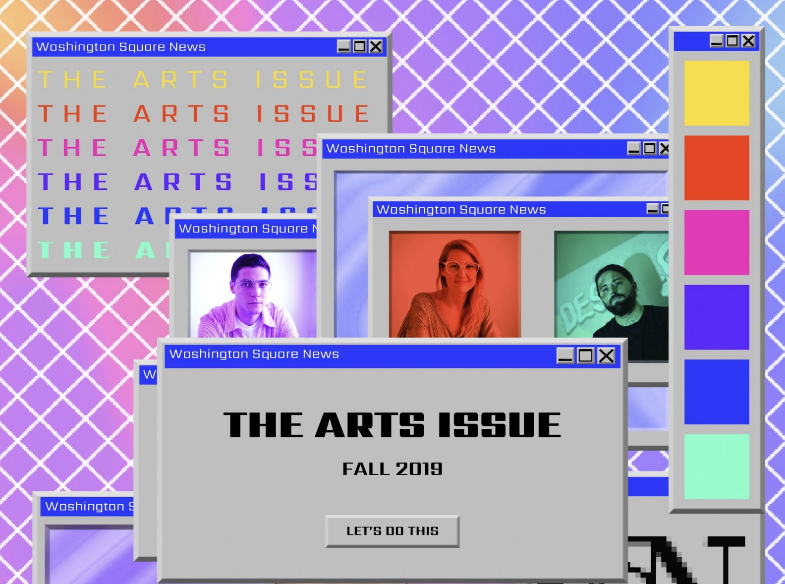 Arts issue cover in the style of 1990s computer graphics