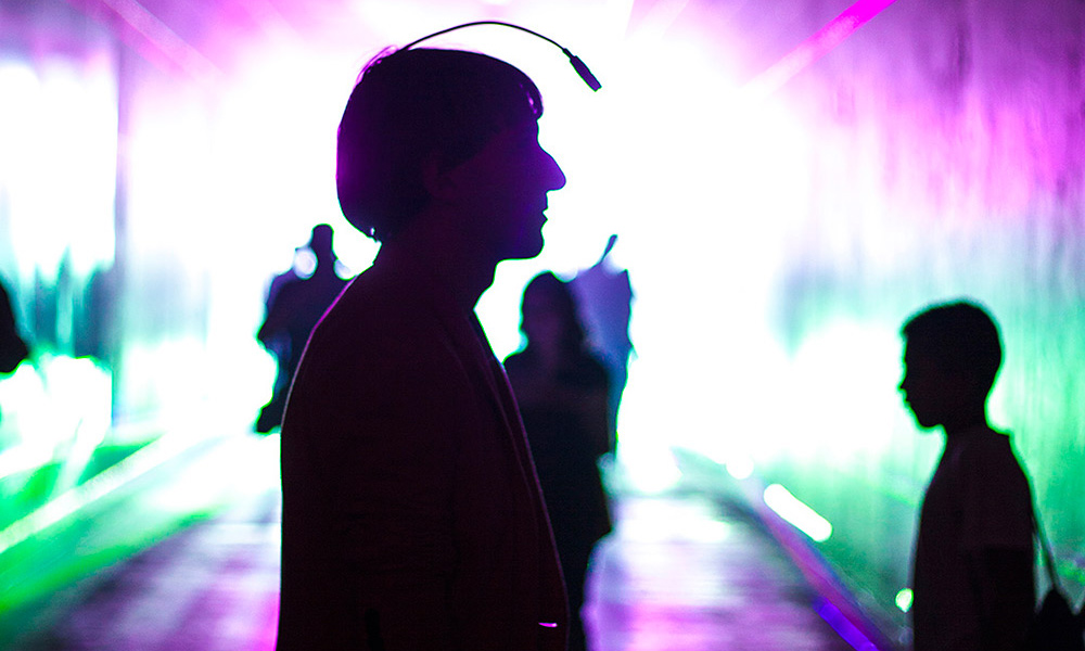 person with brain sensor attached to head