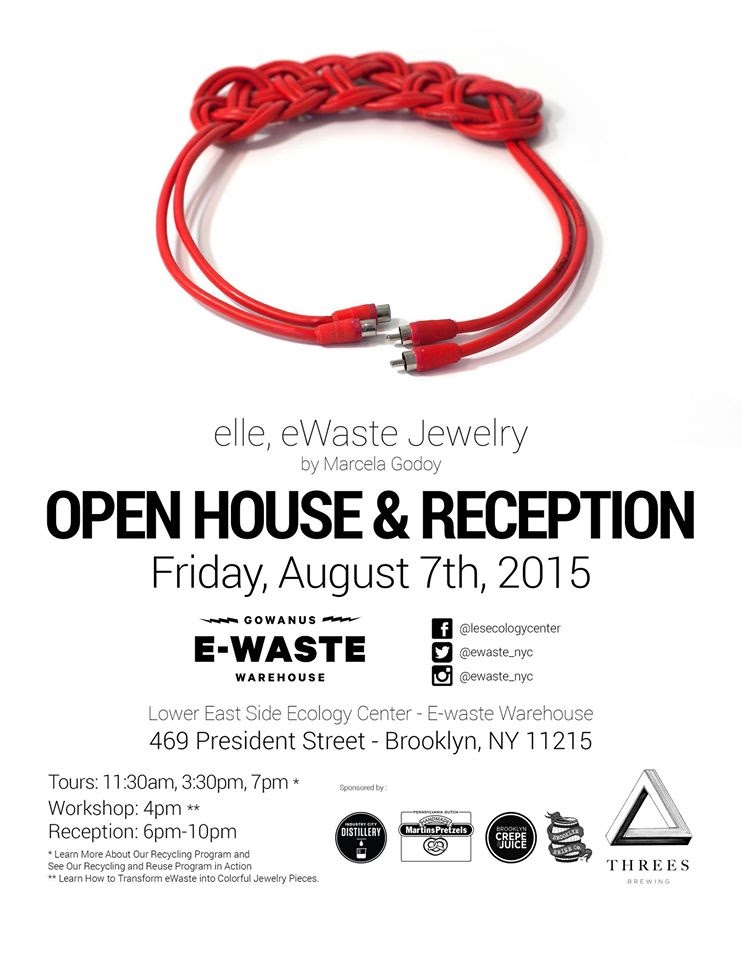 A flyer showing a red bracelet made out of cables and show information