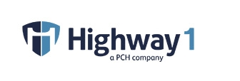 logo for Highway 1 company, dark blue lettering