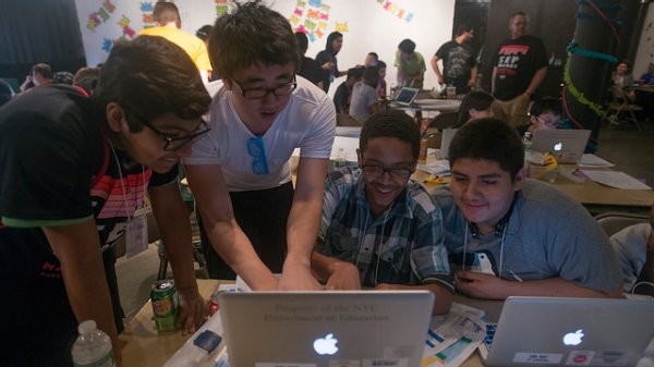 Students working on laptop