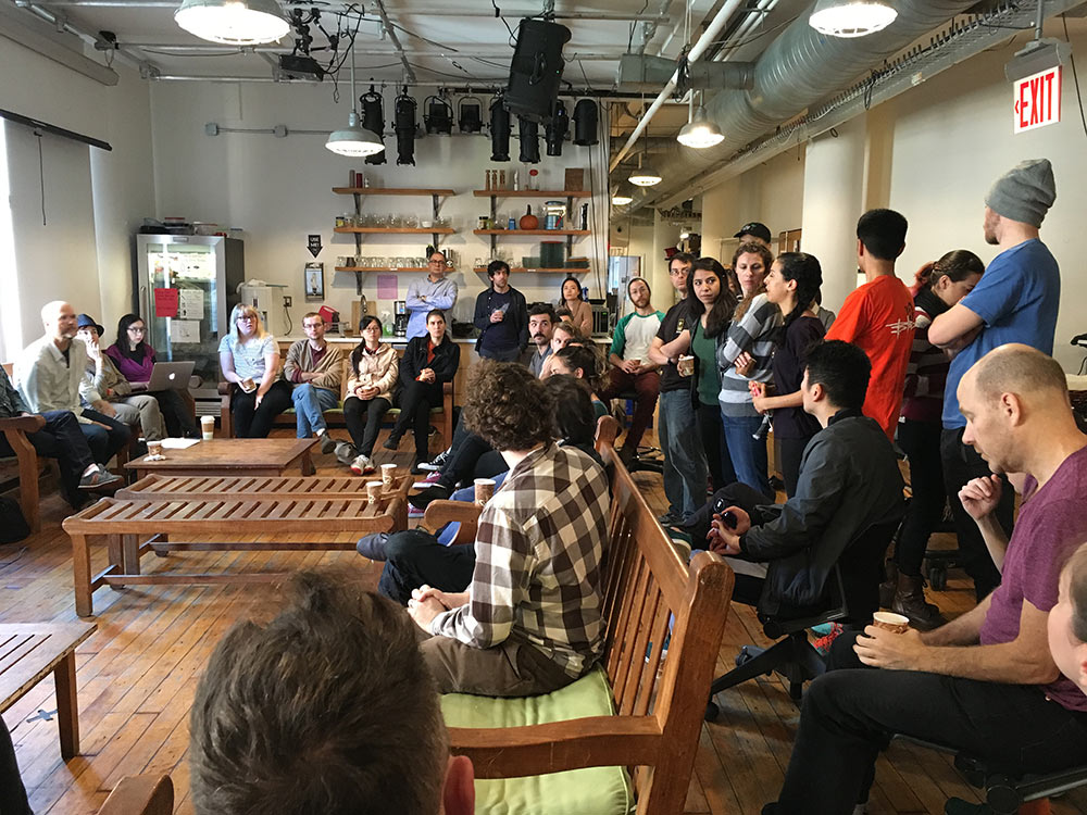 ITP Students in Town Hall discussion in the ITP Lounge