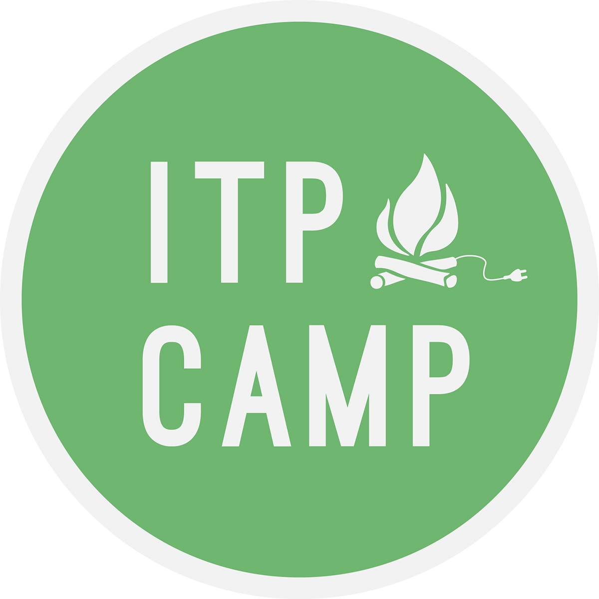 logotype for ITP Camp with a campfire and electrical cord