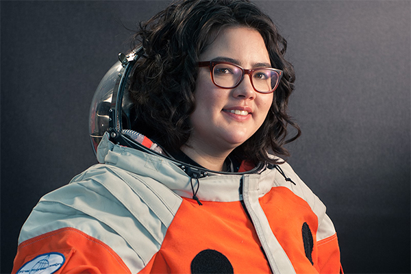 Woman in space outfit