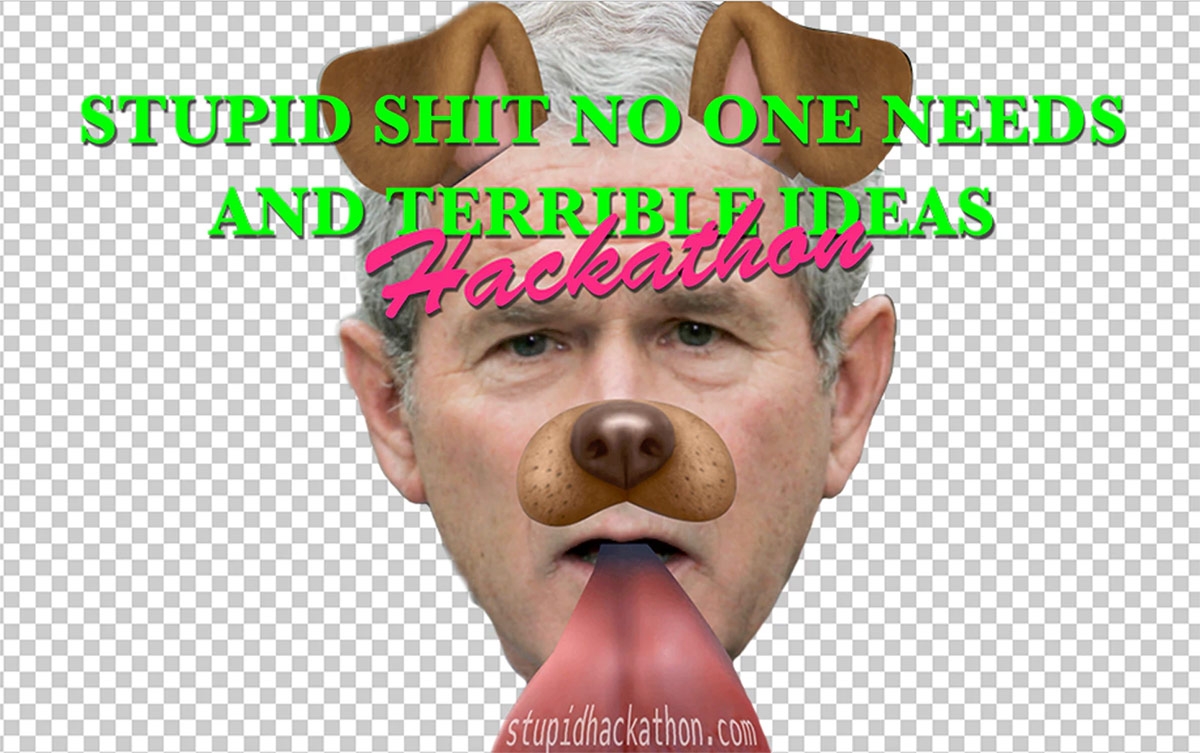 a picture of George Bush with digitally added dog ears, nose and tongue