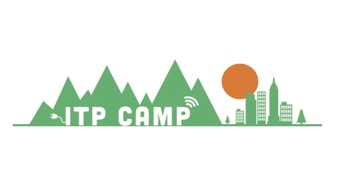 logotype of ITP camp with mountains, sun, skyline