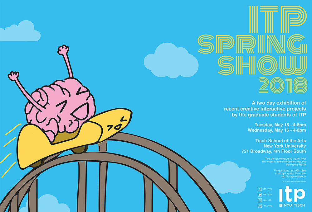 Spring Show 2018 poster - a brain on a roller coaster