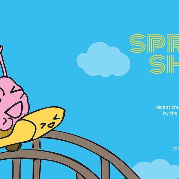 Poster for ITP Spring Show 2018 showing a brain riding on a rollercoaster with glee