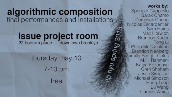 Poster for Algorithmic Composition Final, showing a feather with 