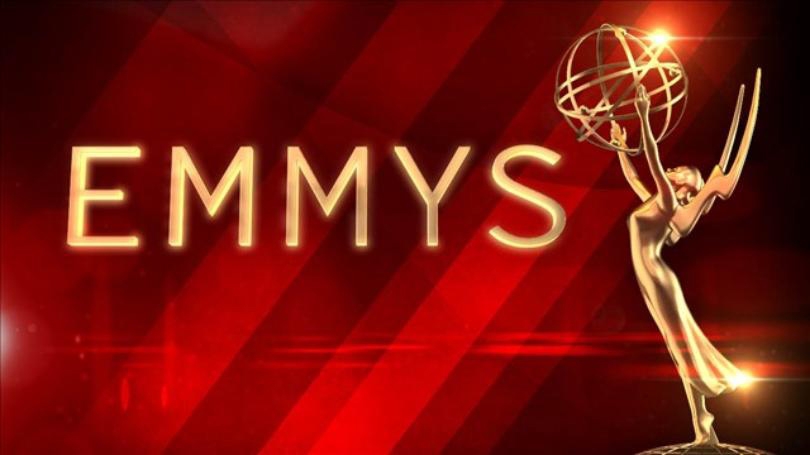 Emmys logo with the statue of woman with wings holding a globe