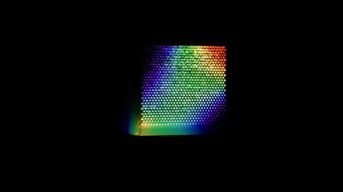 A lit up square that looks like a heat map. Yeseul Song and Michael Simpson, Glow Box, 2017.  Work installed in Mana’s BSMT during the exhibition, That's Not It, curated by former New Media Resident, Alex Czetwertynski.