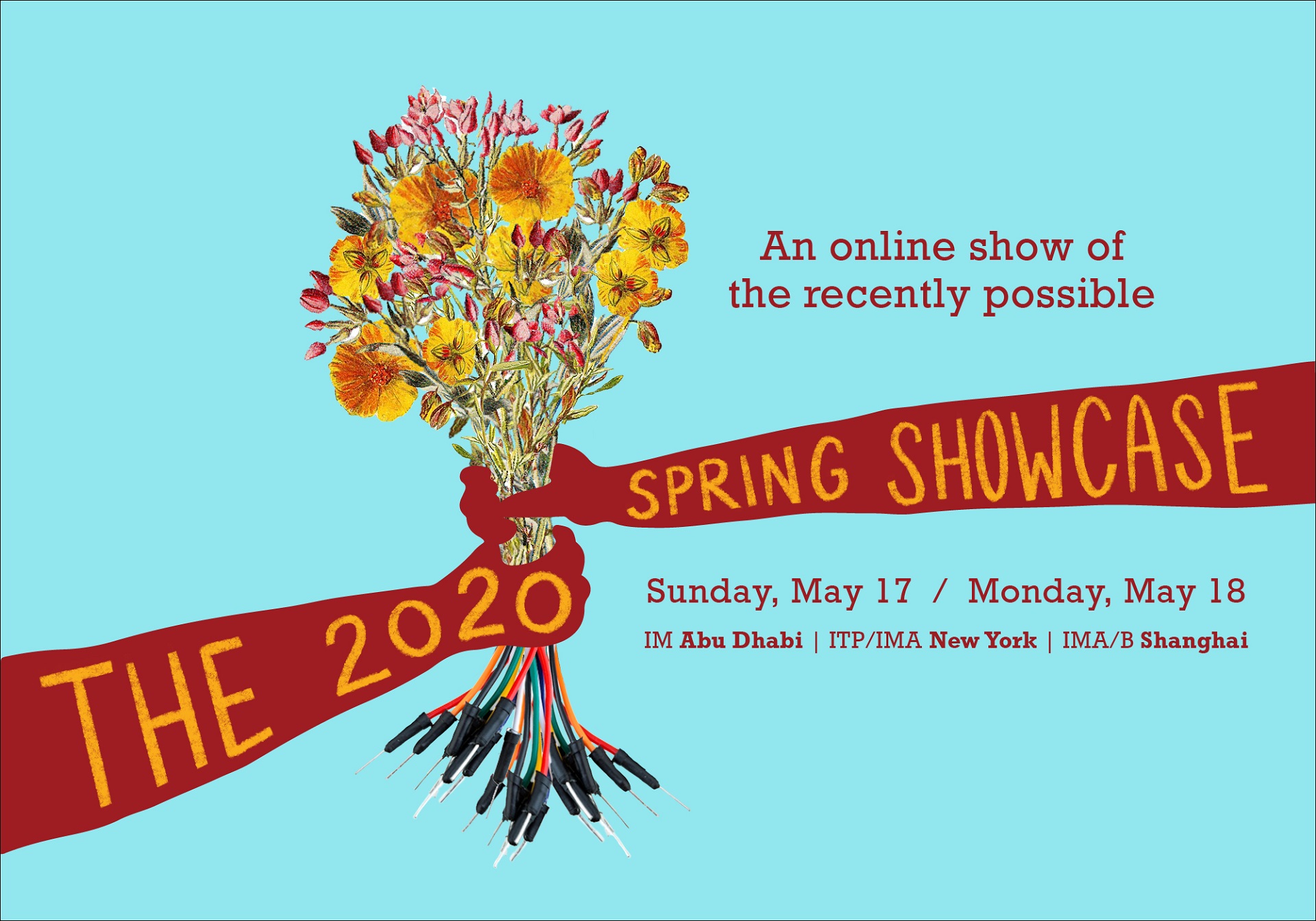 Image of Spring Show 2020 poster. Hands holding a bouquet.