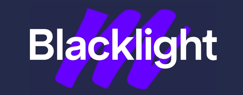 blacklight in white lettering with purple streaks behind it