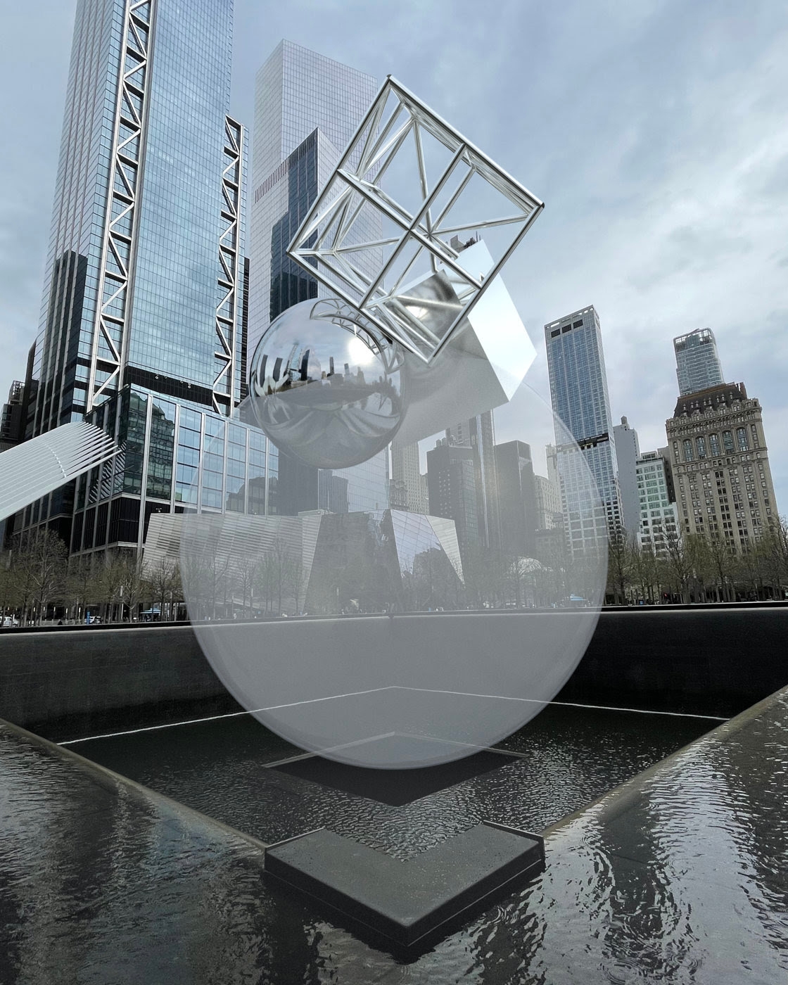 virtual sculpture hovering over 911 water pool