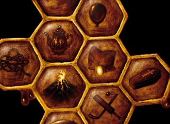 honeycomb with various pictures of symbols