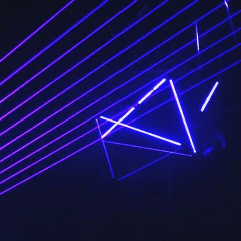 Neon blue lights in a dark room