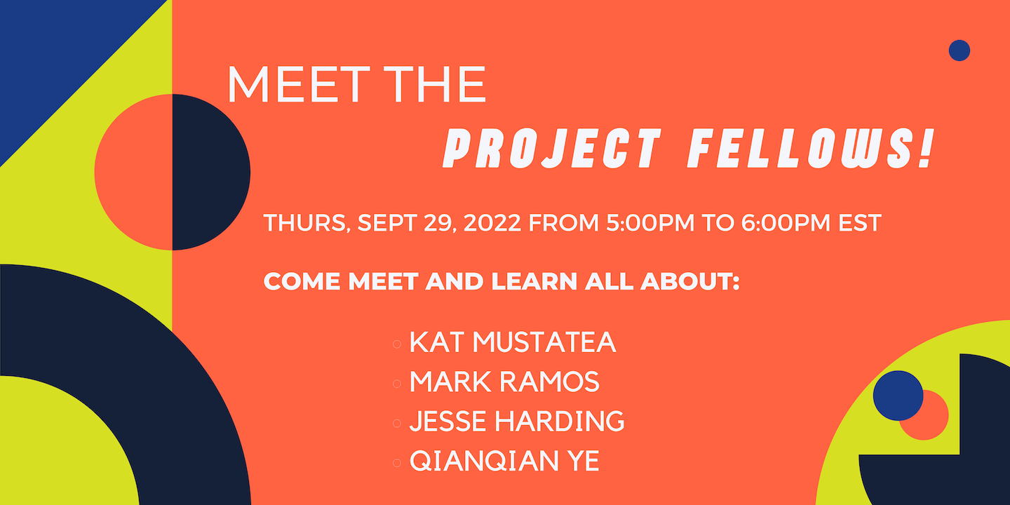 ITP/IMA has a Fellowship program where we’ve invited a handful of amazing individuals to join our department, either for a semester or for a year. And it’s time that you all meet the Fellows! This week's lineup includes:  Kat Mustatea  Mark Ramos Jesse Harding Qianqian Ye Sept 29 aT 5pm at 370 Jay Street 4th Floor
