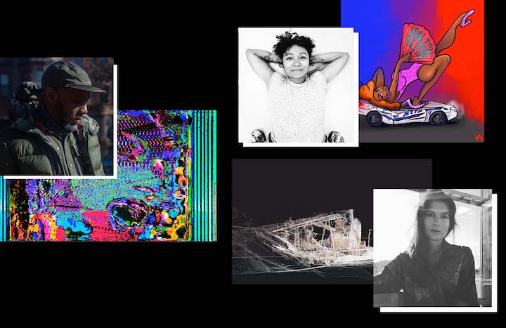 Collage of ITP/IMA's new fellows artwork and portraits