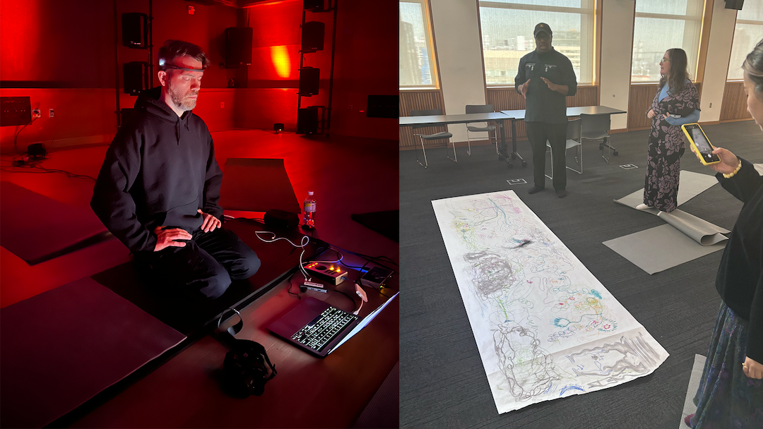 (Left) Biofeedback Soundbeth with Jason Snell. (Right) Qigong Drawing Workshop with Cyra Levenson.