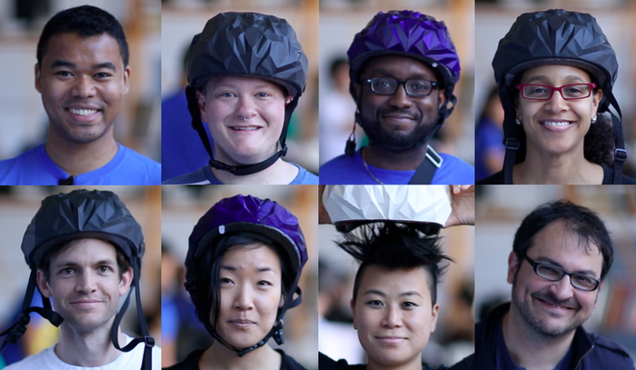 a collage of people wearing bike helmets