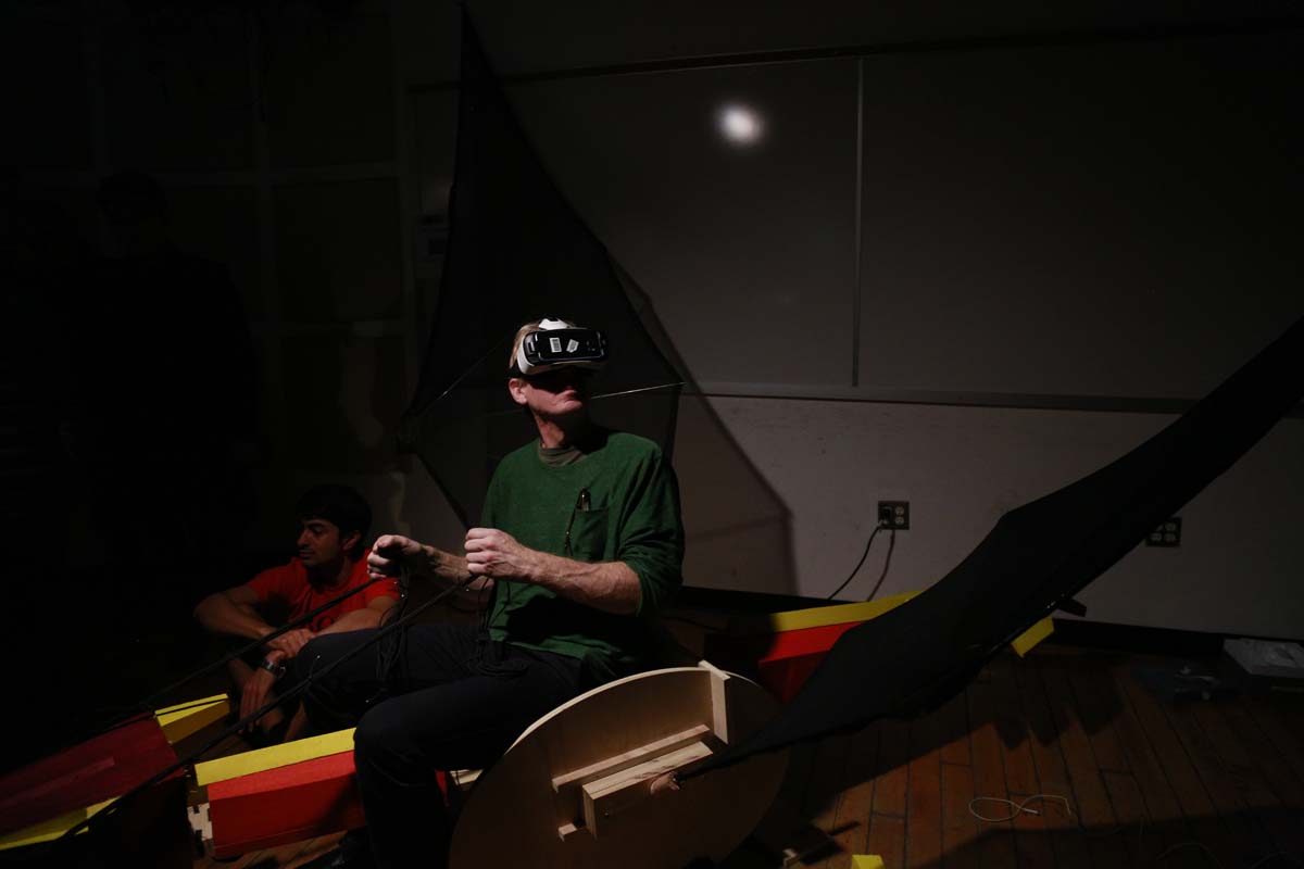 a person wearing VR goggles
