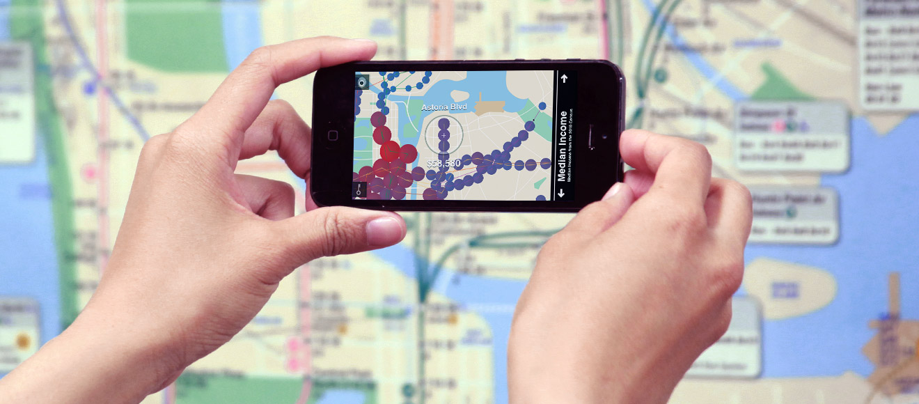 an iphone showing an AR enhanced subway map