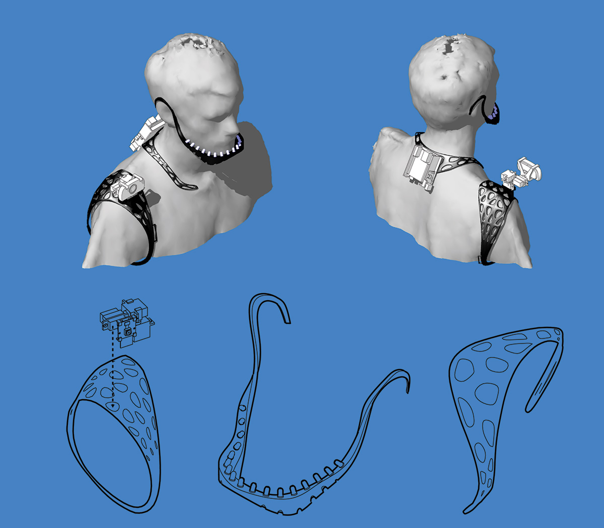 a 3D image of a person wearing a shoulder and headset