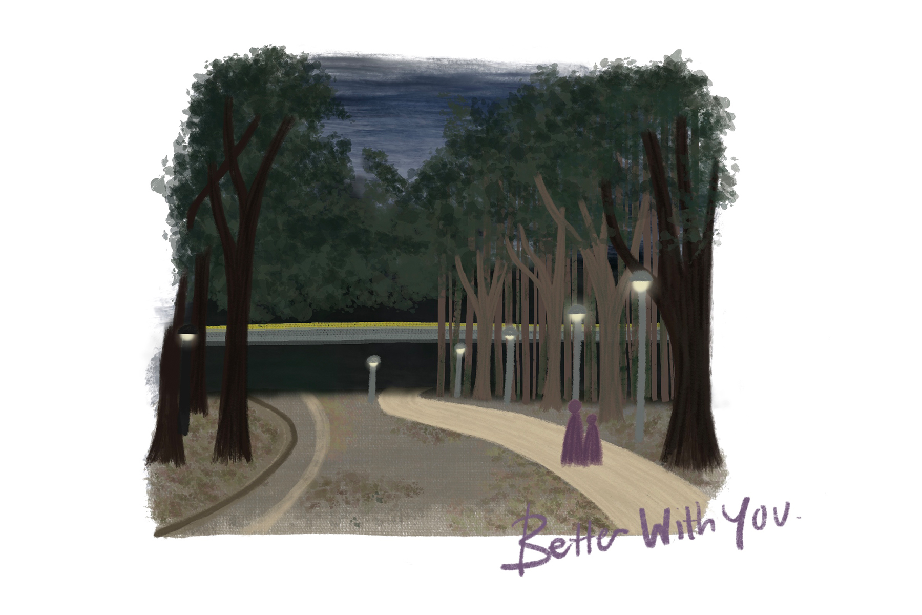 illustration of a tree lined road