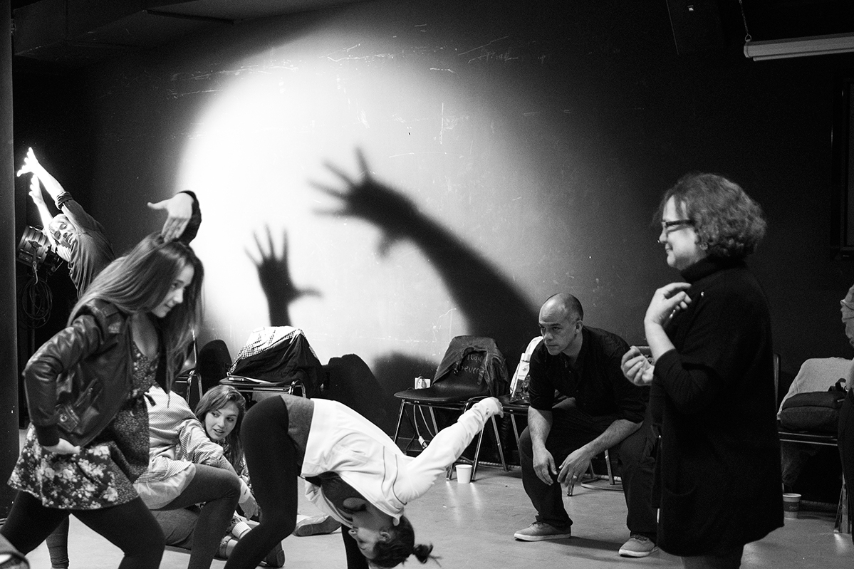 Black and white photo of an experiment art performance