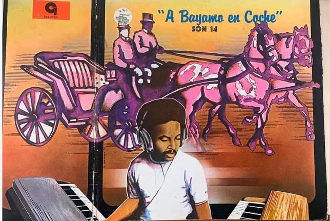 Rolando Córdoba, portada del vinilo A Bayamo en Coche del grupo Son 14, 1979