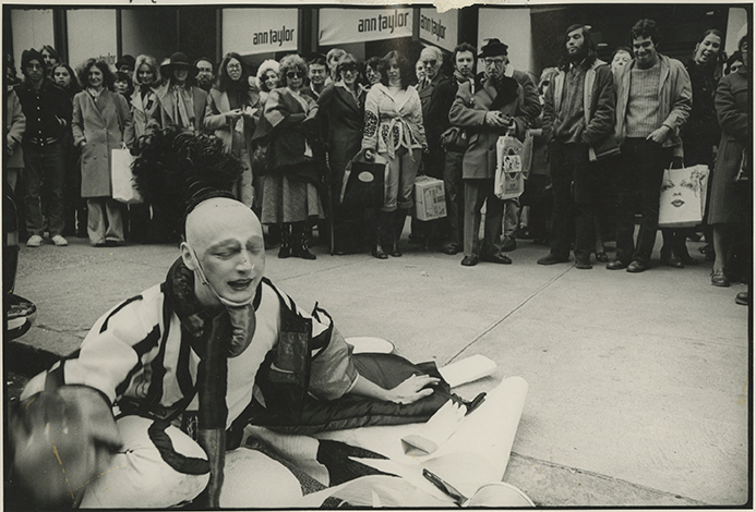 Jimmy DeSana, Stephen Varble performing Gutter Art, November 1975. Photograph courtesy Fales Library & Special Collections, New York University. ©Jimmy DeSana Trust, 2018.