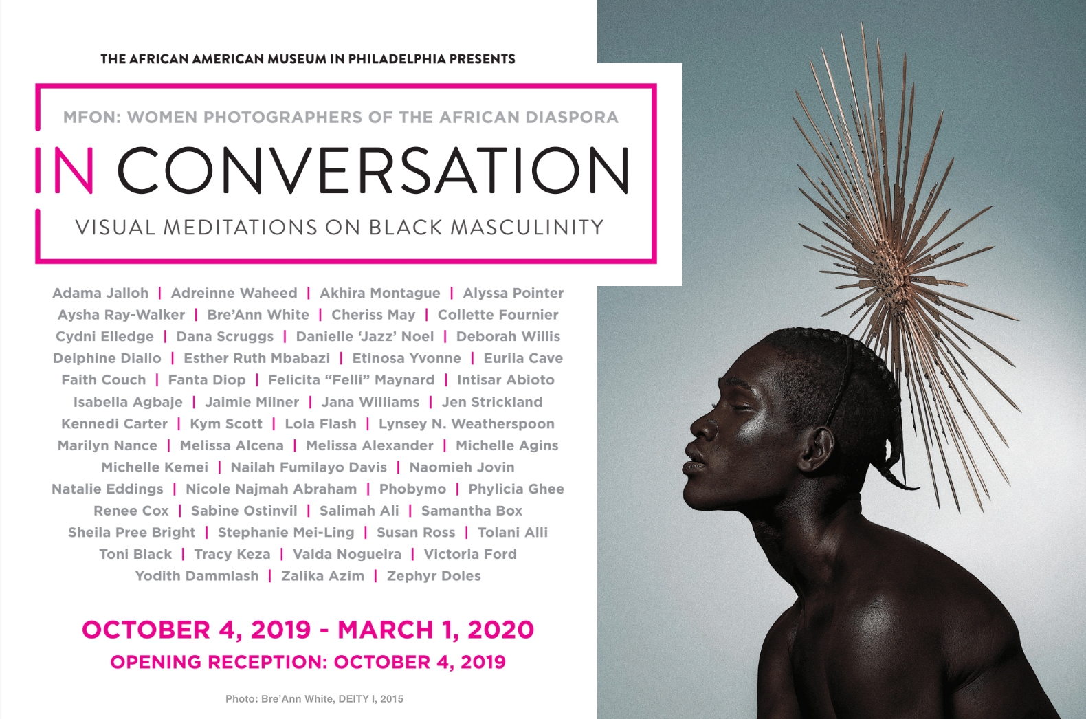 Exhibition postcard of In Conversation: Visual Meditations on Black Masculinity photography exhibition (2019), courtesy of the African American Museum in Philadelphia