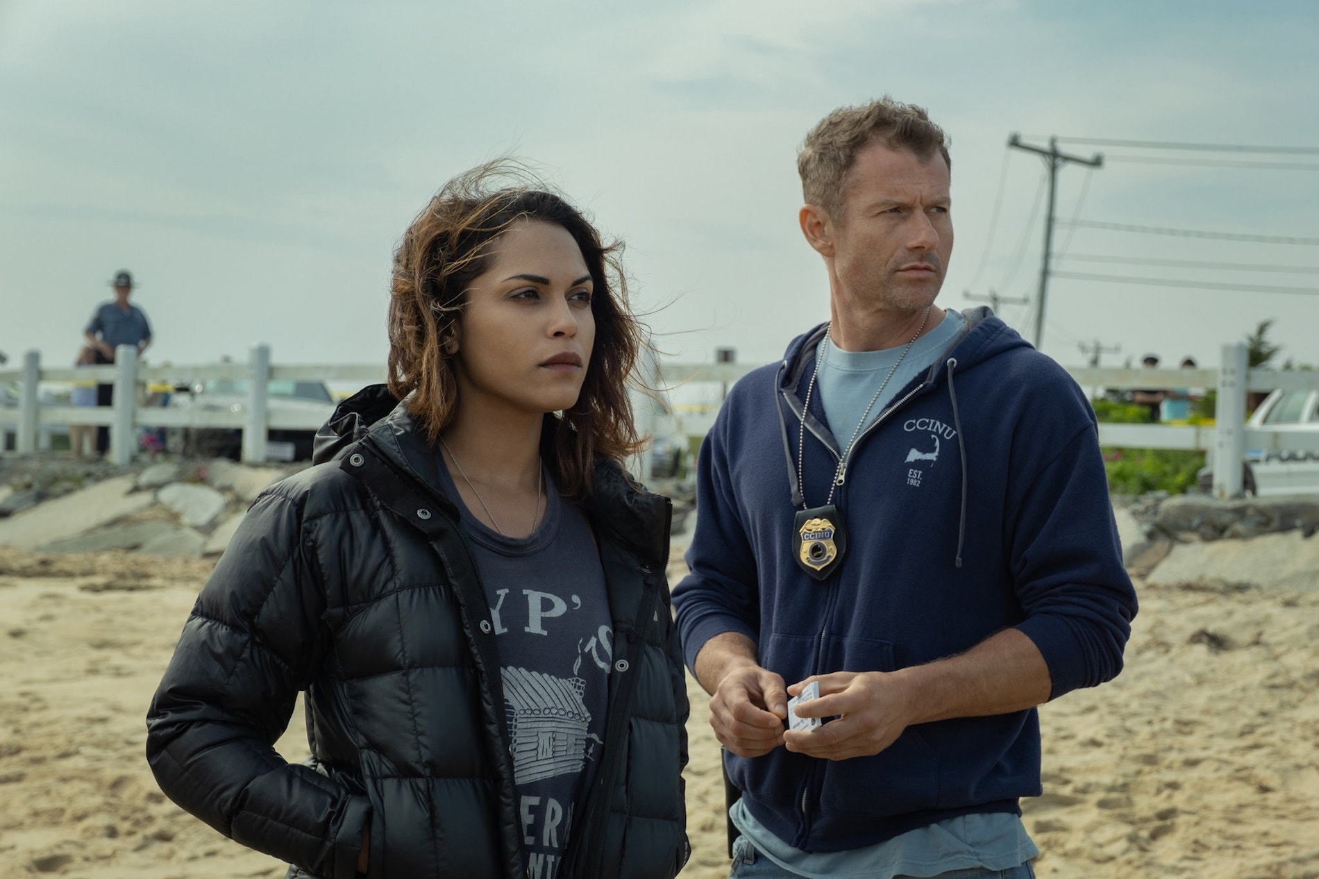 Monica Raymund and James Badge Dale in “Hightown,” a crime drama set on Cape Cod. Credit:Claire Folger/Starz