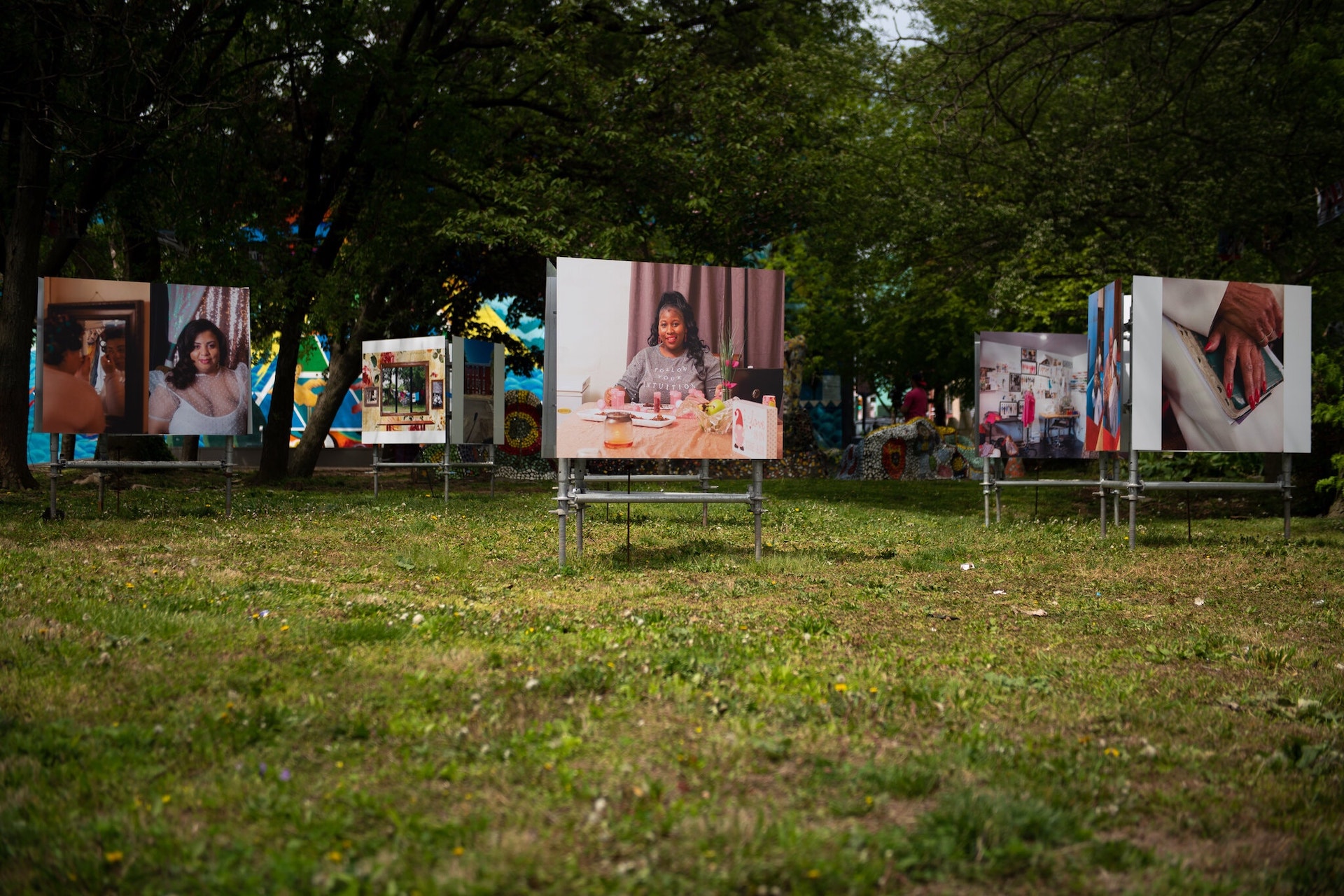 Deborah Willis's photographs in "Black Women and Work installed in a Philadelphia park