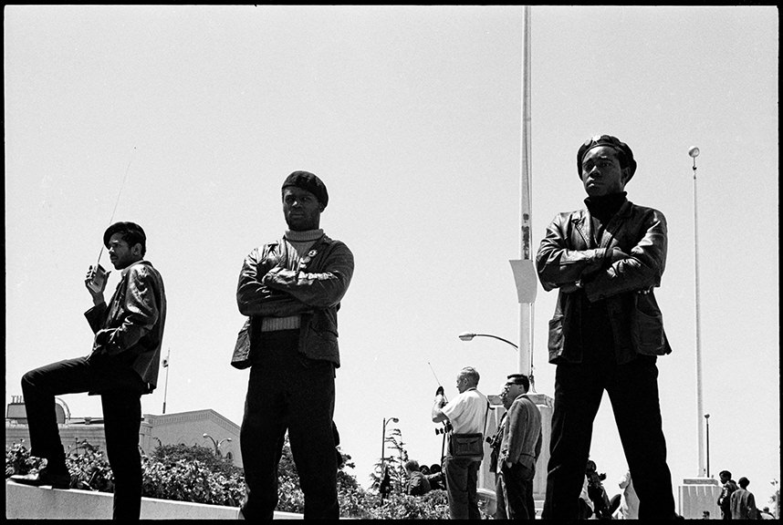 exterior portrait of Black Panthers at a rally