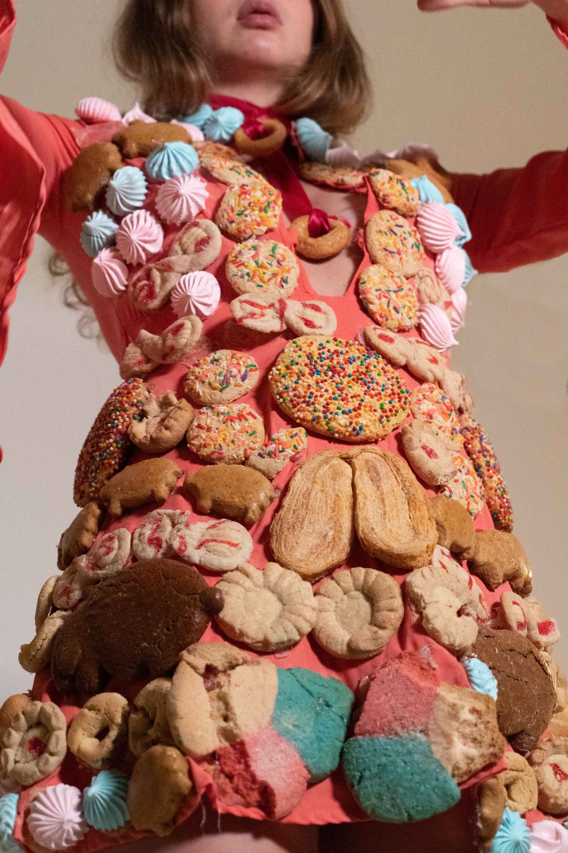 woman with cookies all over her body