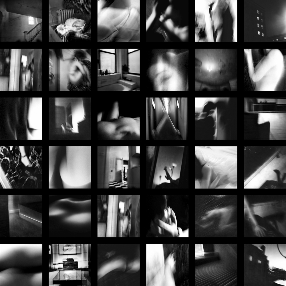 black and white grid of photos