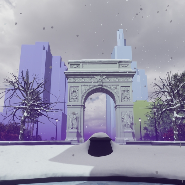 virtual rendering of washington square park, including the ws arch and scenery