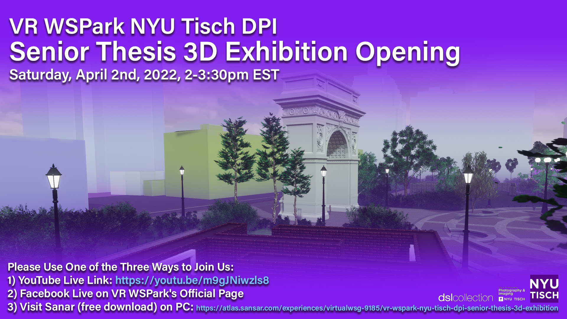 3d rendering of washington square park, new york. embedded text is all repeated through the body of this page and page details on left-nav bars. Event date and time are Saturday April 2 at 2pm to 3:30pm. 