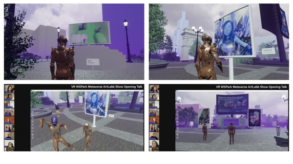 A screen capture of a virtual figure interacting with images