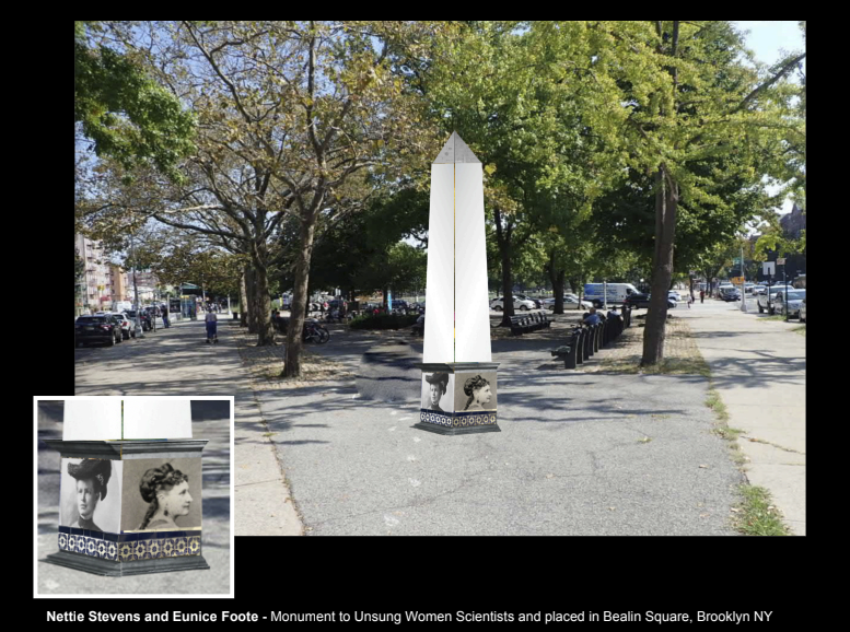 Digital photo with an Obelisk at the corner of a public park