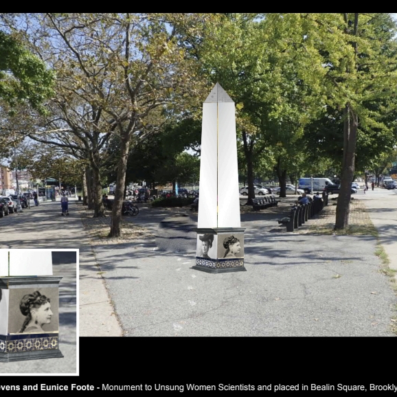 Digital photo with an Obelisk at the corner of a public park