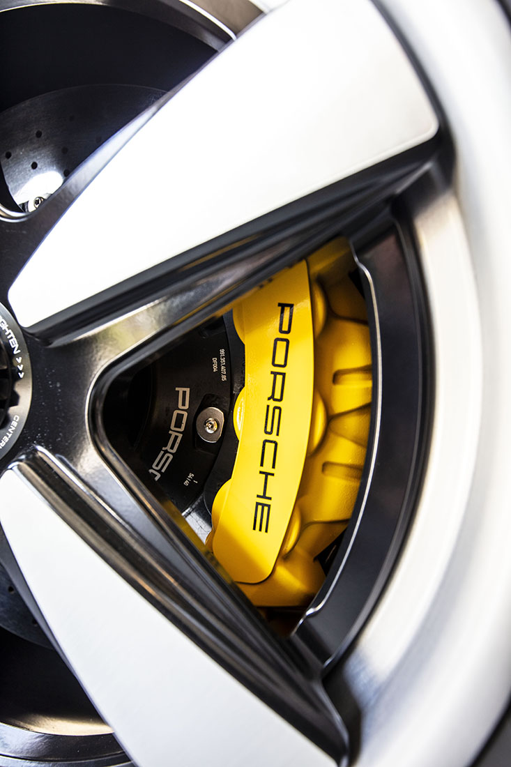 yellow brakes in white wheel