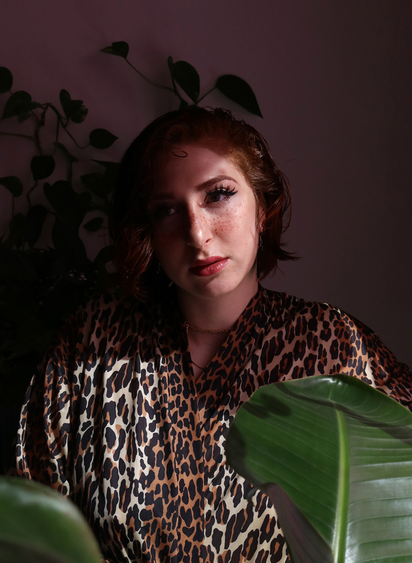 Woman in leopard print robe